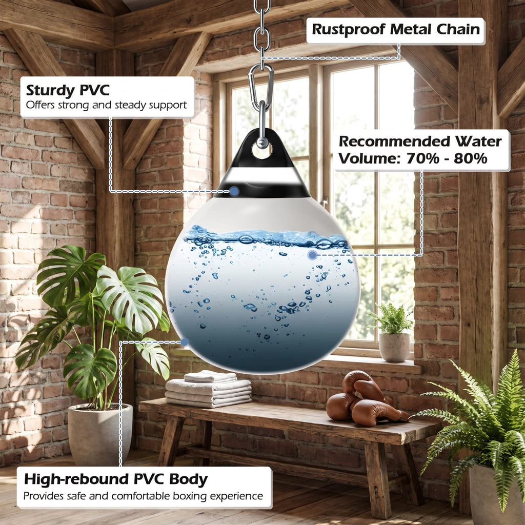 Airfind 18 Inch Water Aqua Punching Bag with Adjustable Metal Chain and Water Hose for Home Gym Boxing and Reaction Training, White