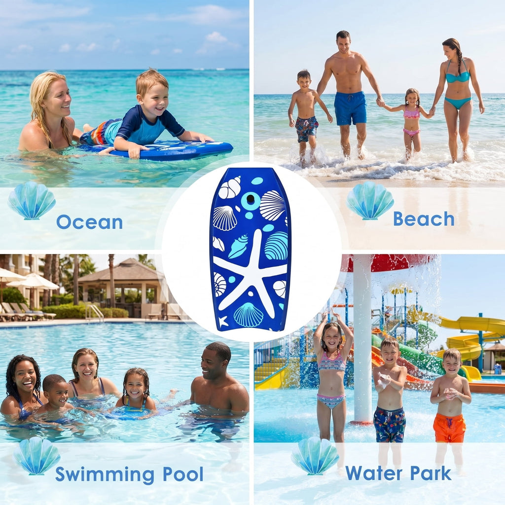 Airfind 33 Inch Portable Travel Bodyboard for Kids ¡ª XPE Deck, EPS Core, HDPE Slick Bottom, Crescent Tail, Wrist Leash (Blue)