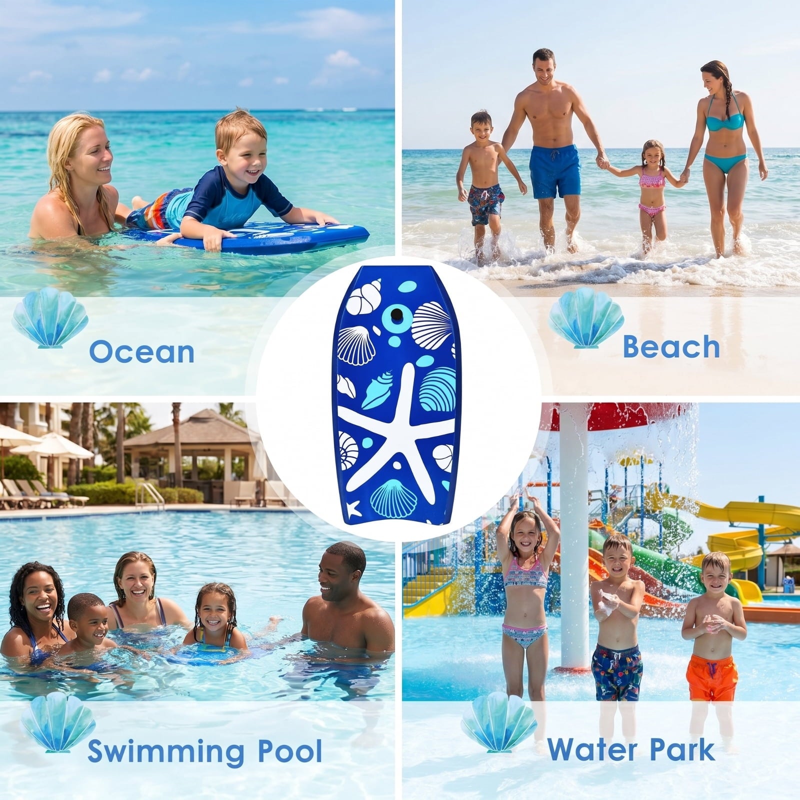 Airfind 33 Inch Portable Travel Bodyboard for Kids ¡ª XPE Deck, EPS Core, HDPE Slick Bottom, Crescent Tail, Wrist Leash (Blue)