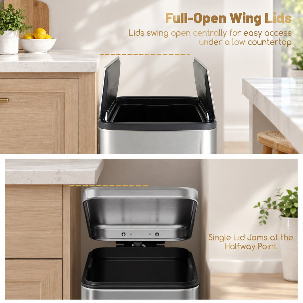 Airfind 12 Gal Stainless Steel Trash Can with Soft-Closing Wing Lids, Stainless Steel PP Frame, Silver