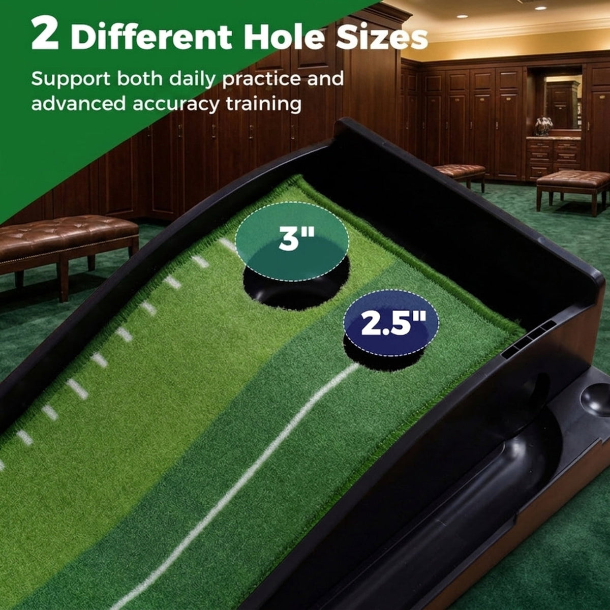 Airfind 9.4 ft Putting Green Mat with Side Auto-Return Track, 2 Hole Sizes and 3 Balls, Green