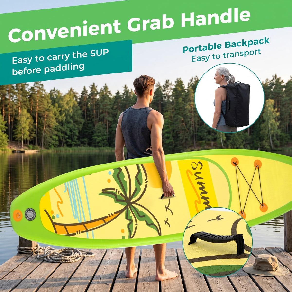 Airfind Inflatable Stand Up Paddle Board with 3 Fins and Telescoping Aluminum Paddle for Beginners and Seasoned Paddlers, Green and Yellow