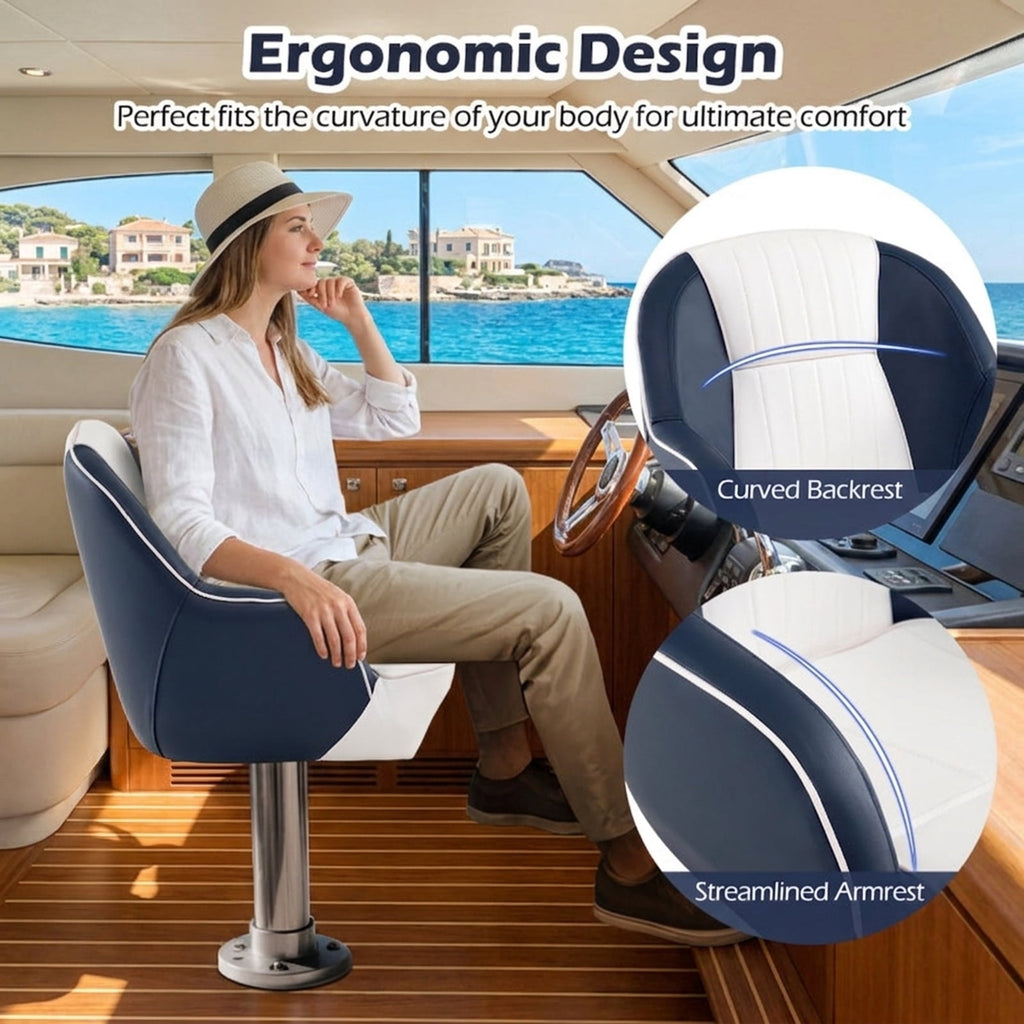 Airfind Captain Pontoon Bucket Seat with Marine-Grade Upholstery, Blue