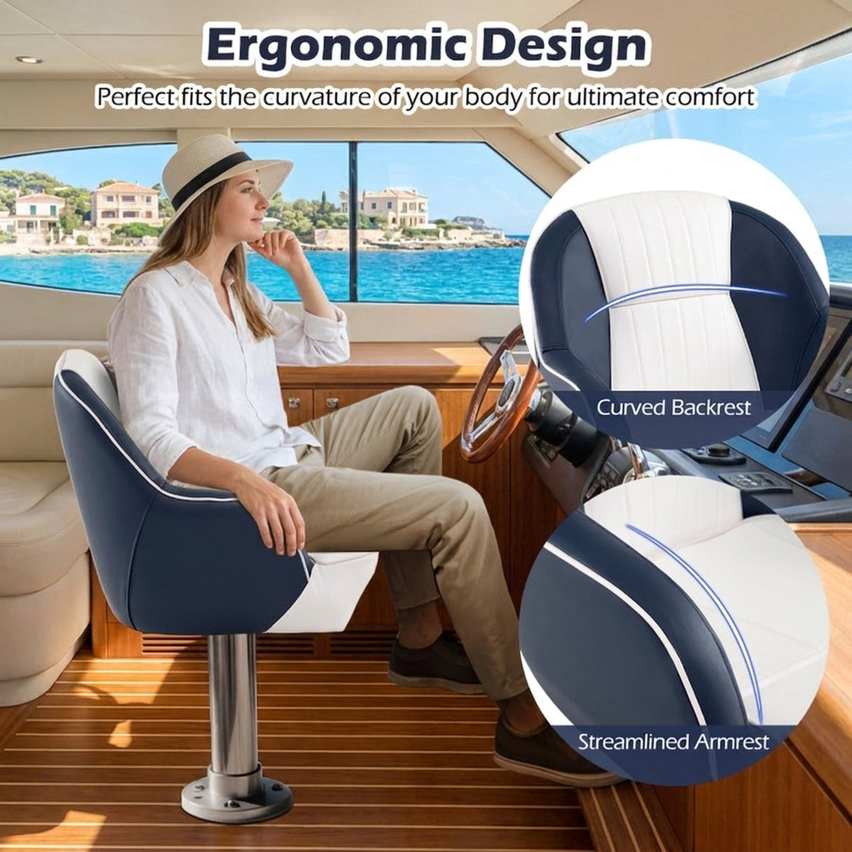 Airfind Captain Pontoon Bucket Seat with Marine-Grade Upholstery, Blue