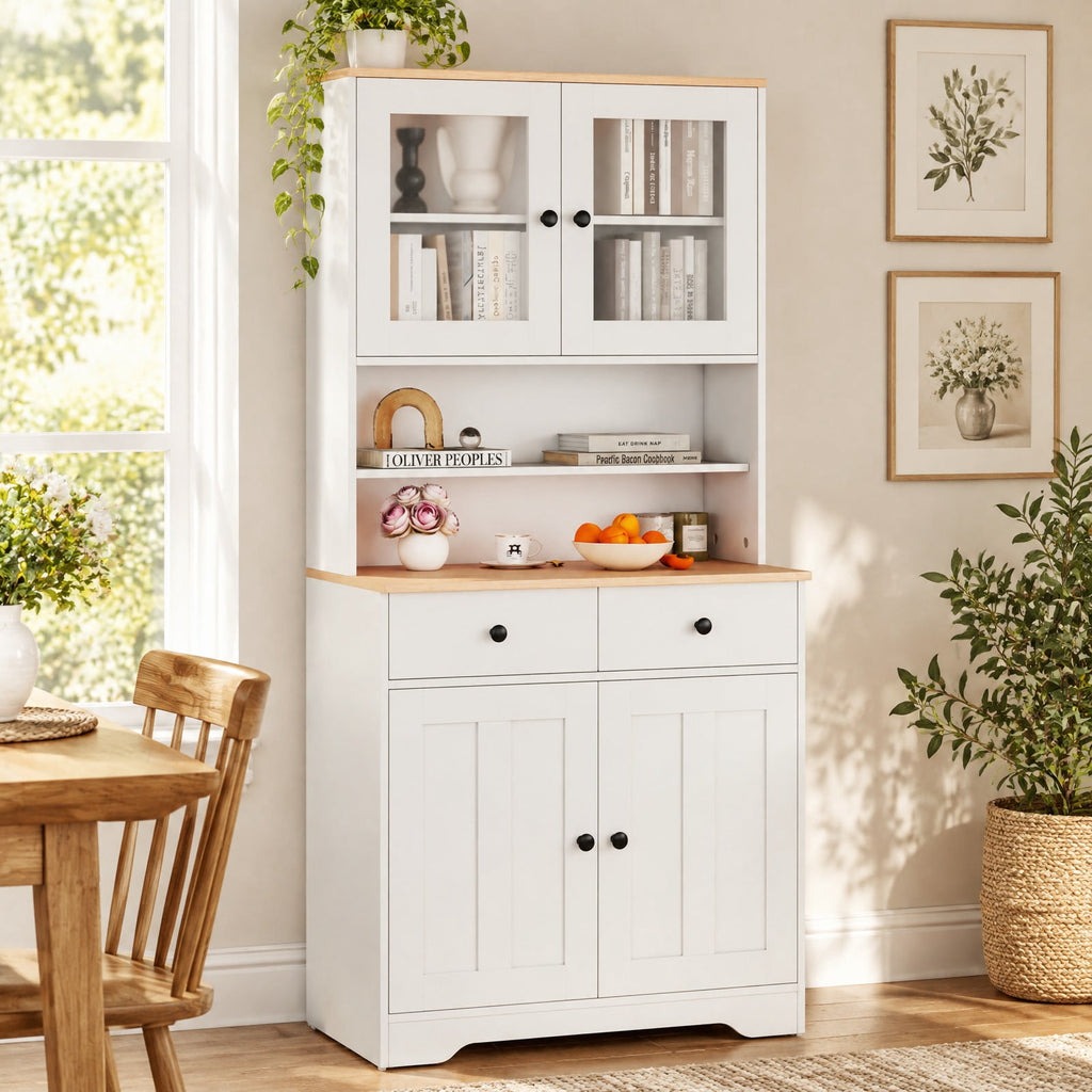 Airfind Pantry Cabinet with 2 Removable Shelves, Engineered Wood MDF Glass Frame, 12.5 x 13 x 3 Footprint, White