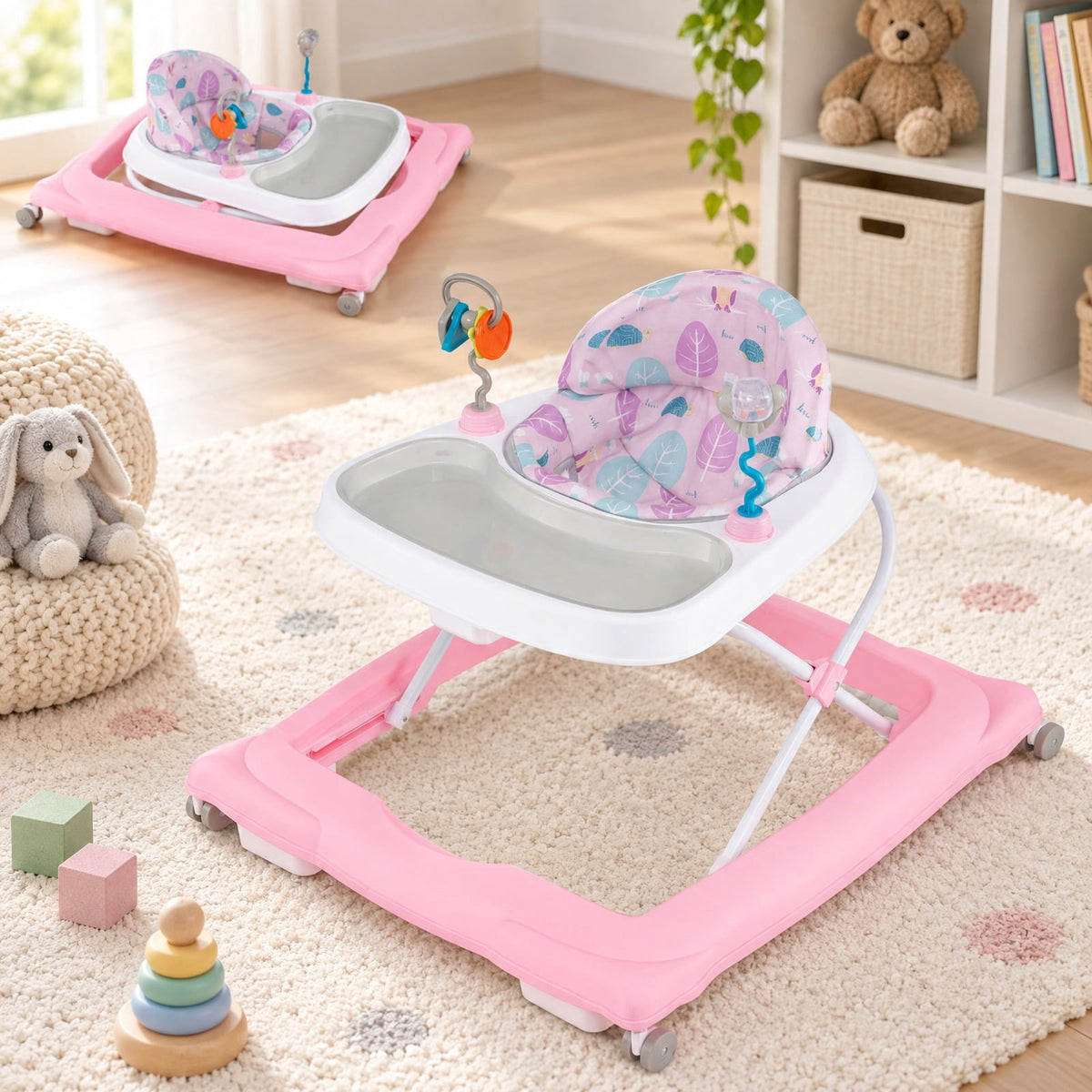 Airfind Foldable Youth Walker featuring Removable Seat and Adjustable Height for 6-12 Months, 26 lbs Capacity, PP Frame, for 6-12 Months Old, Pink