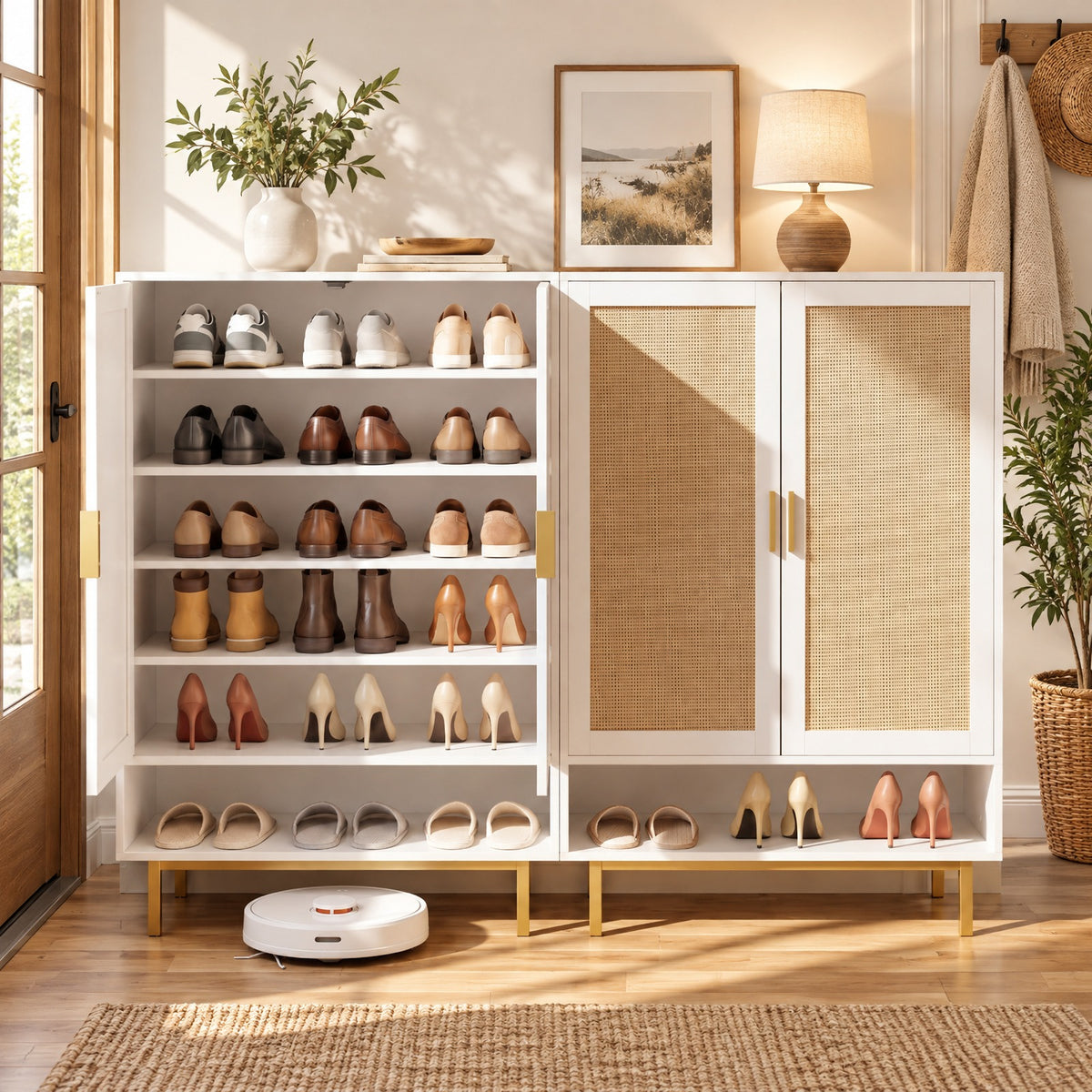 Airfind 43 Inch 6-Tier Tall Shoe Cabinet with Double Doors, 66 lbs Capacity, Engineered Wood Metal Frame, 30in x 14in x 43in Footprint, White