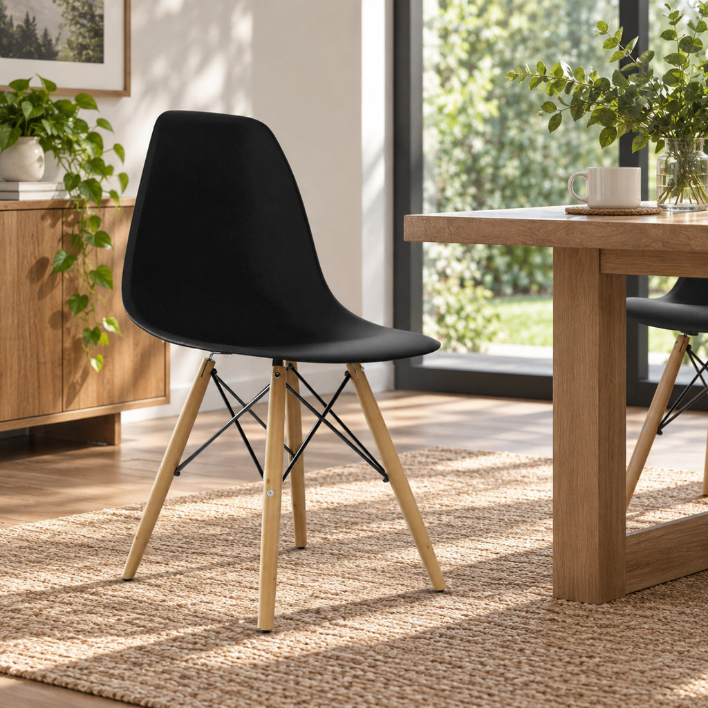 Airfind Set of 2 Mid-Century Modern DSW Dining Side Chair, PP seat Beech Wood legs Weight limit : 300 pounds Frame, 22in x 18.5in x 32in Footprint