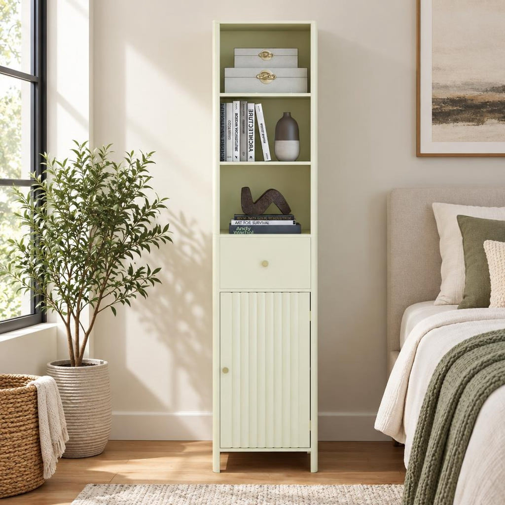 Airfind 67 Inch Tall Bathroom Cabinet Narrow Floor Cabinet with Fluted Door, MDF Frame, 16 Inch x 12 Inch x 67 InchInner Footprint, Beige