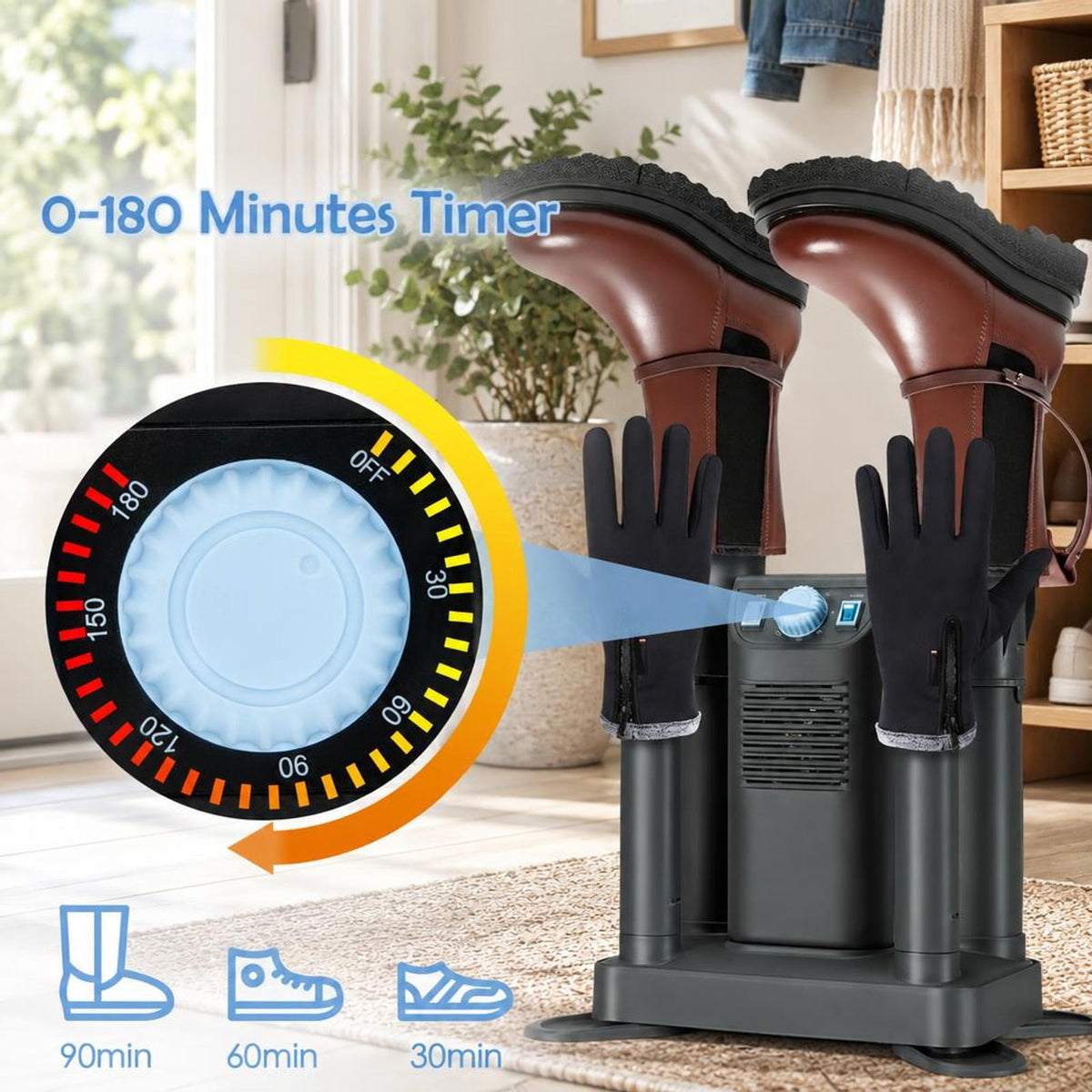 Airfind Electric Shoe Boot Dryer 4 Shoes with 180 Mins Timer Ozone Disinfection, PP fiberglass ABS Frame, Gray