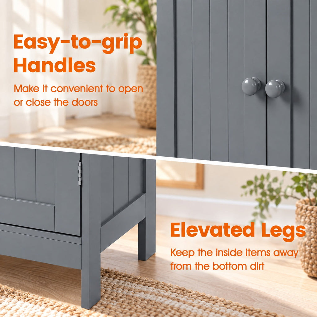 Airfind Bathroom Floor Storage Double Door Cupboard Cabinet, 22 lbs Capacity, MDF Frame, 24in x 14in x 34.5in Footprint, Gray
