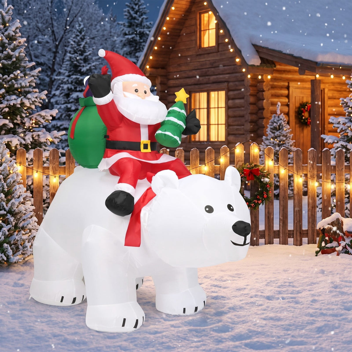 Airfind 6.5 Feet Christmas Inflatable Santa Riding Polar Bear with Shaking Head LED Lights, Polyester fabric Frame, Show in the picture