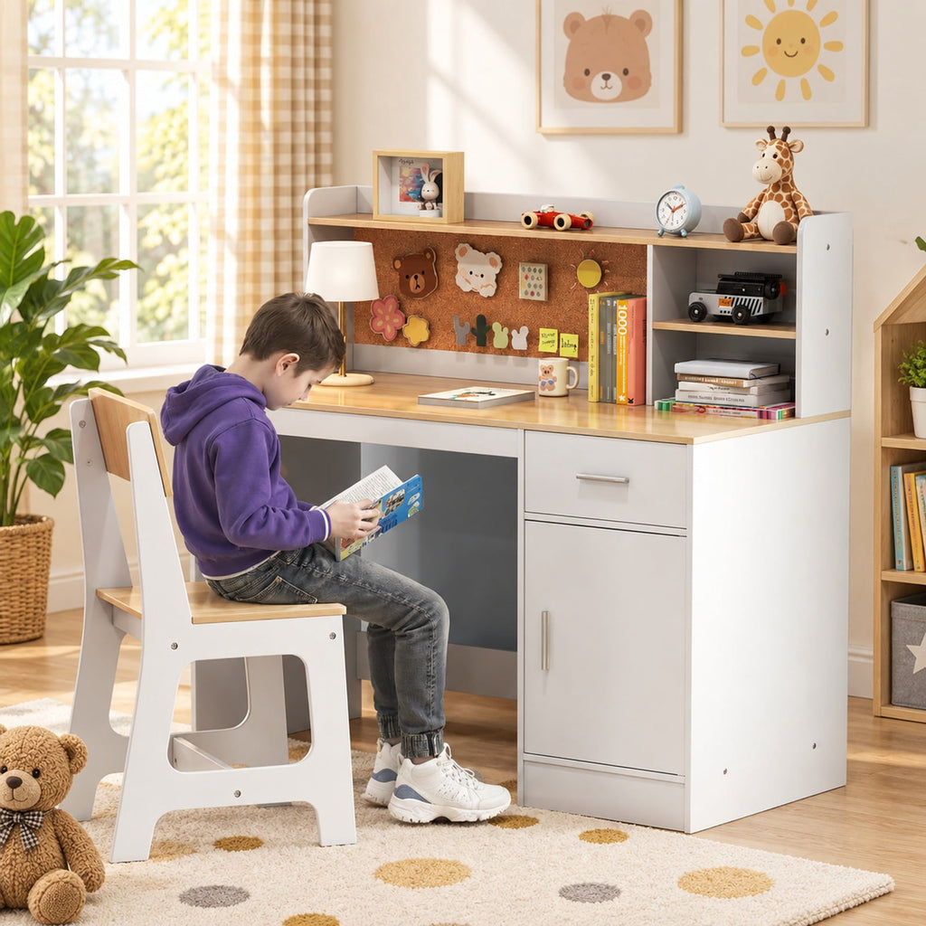 Airfind Youth Study Desk and Chair Set Student Table and Chair, MDF Frame, 132 lbs Capacity, for 3+ Years Old, 43 Inch x 19 Inch x 39.5 Inch Footprint, Natural