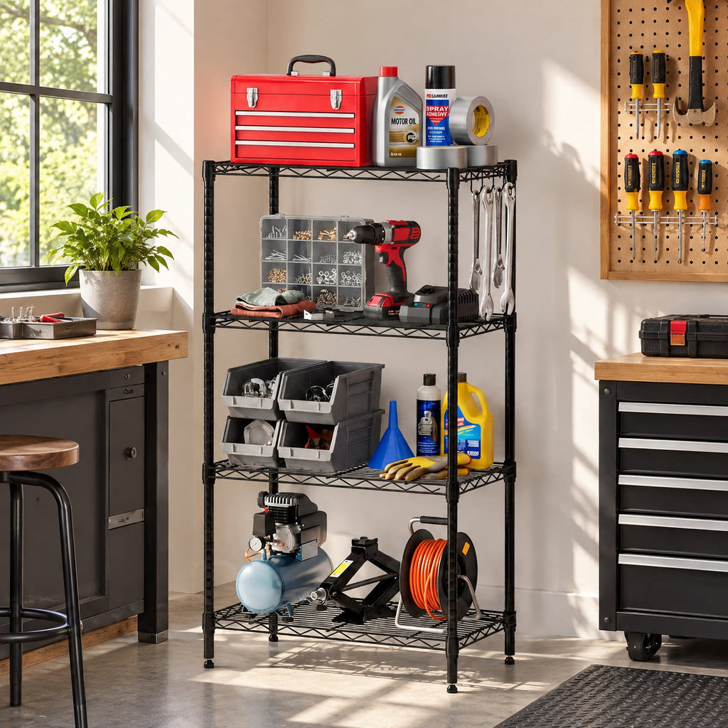 Airfind 4-Tier Metal Storage Shelving Unit with V-Shaped Wire Rack and 600 LBS Capacity, 600 lbs Capacity, Metal Frame, Black