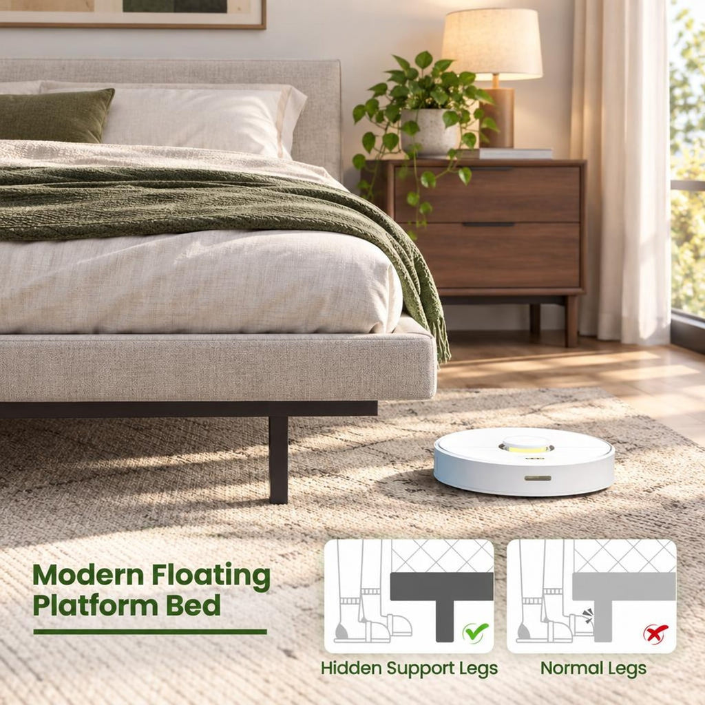 Airfind Full/Queen Size Floating Bed Frame with LED and Headboard and Charging Station, 660 lbs Capacity, 78.5 Inch x 55.5 Inch x 34 Inch Bed Platform Footprint