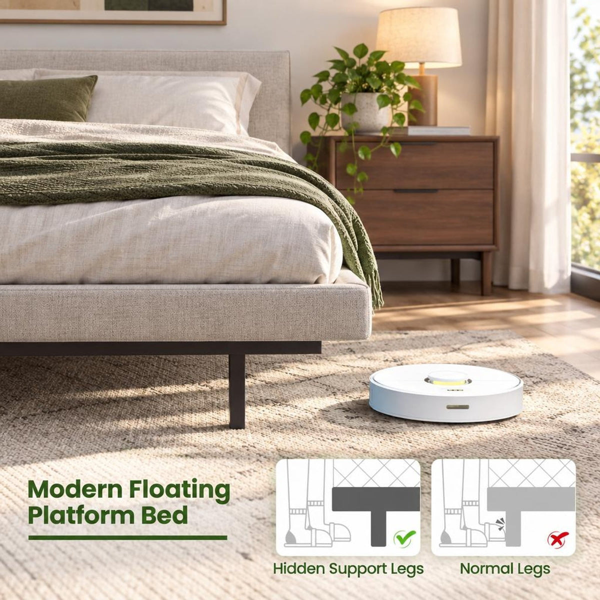 Airfind Full/Queen Size Floating Bed Frame with LED and Headboard and Charging Station, 660 lbs Capacity, 78.5 Inch x 55.5 Inch x 34 Inch Bed Platform Footprint