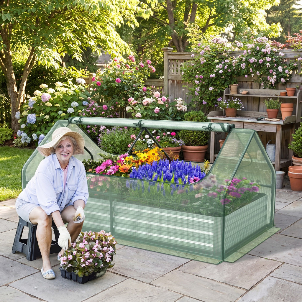 Airfind 6 x 3 x 3 Feet Galvanized Raised Garden Bed with Greenhouse, Galvanized Steel Metal PVC Frame, Green