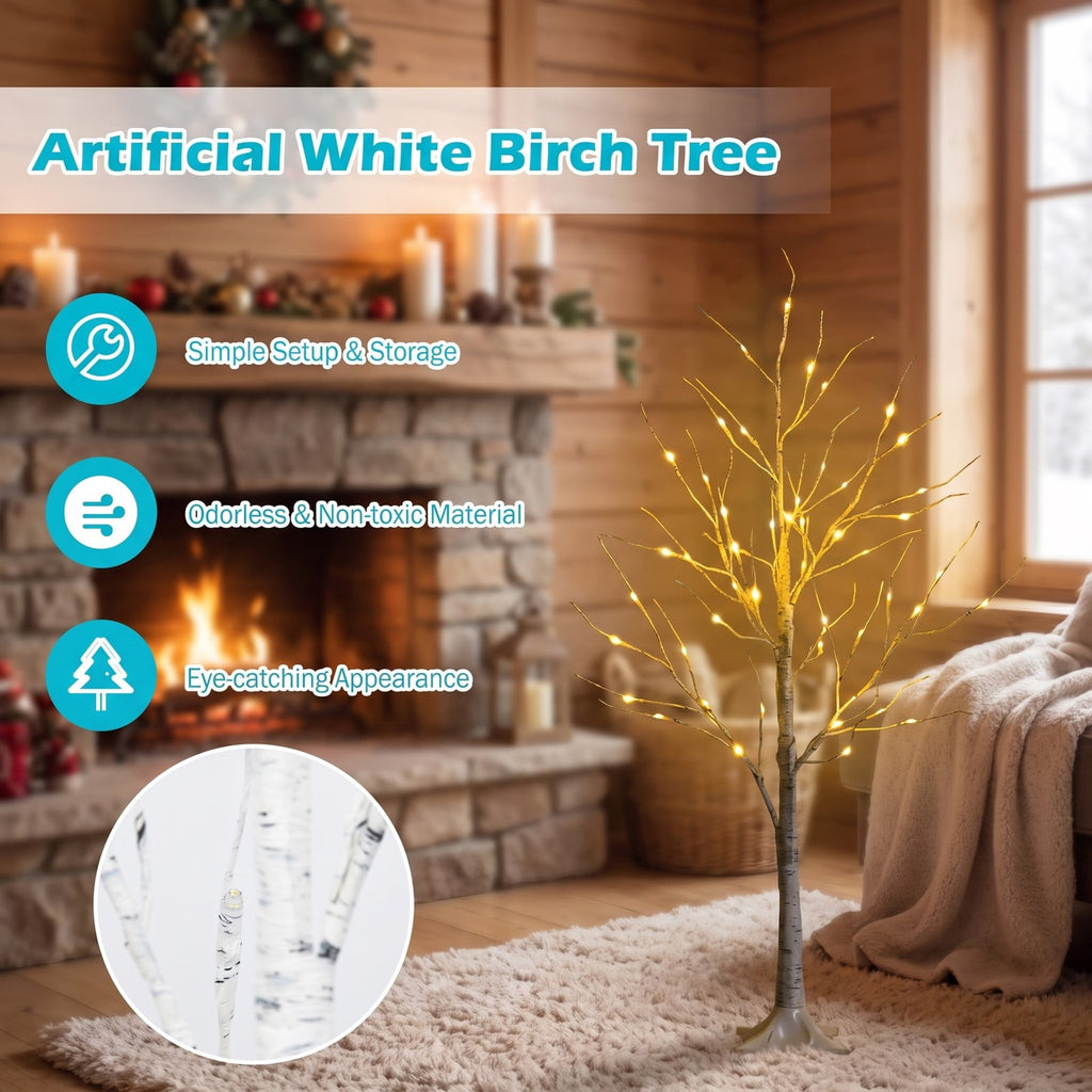 Airfind Pre-lit White Twig Birch Tree for Christmas Holiday with LED Lights-4 ft, metal plastic Height: 4/5/6 ft Frame, White