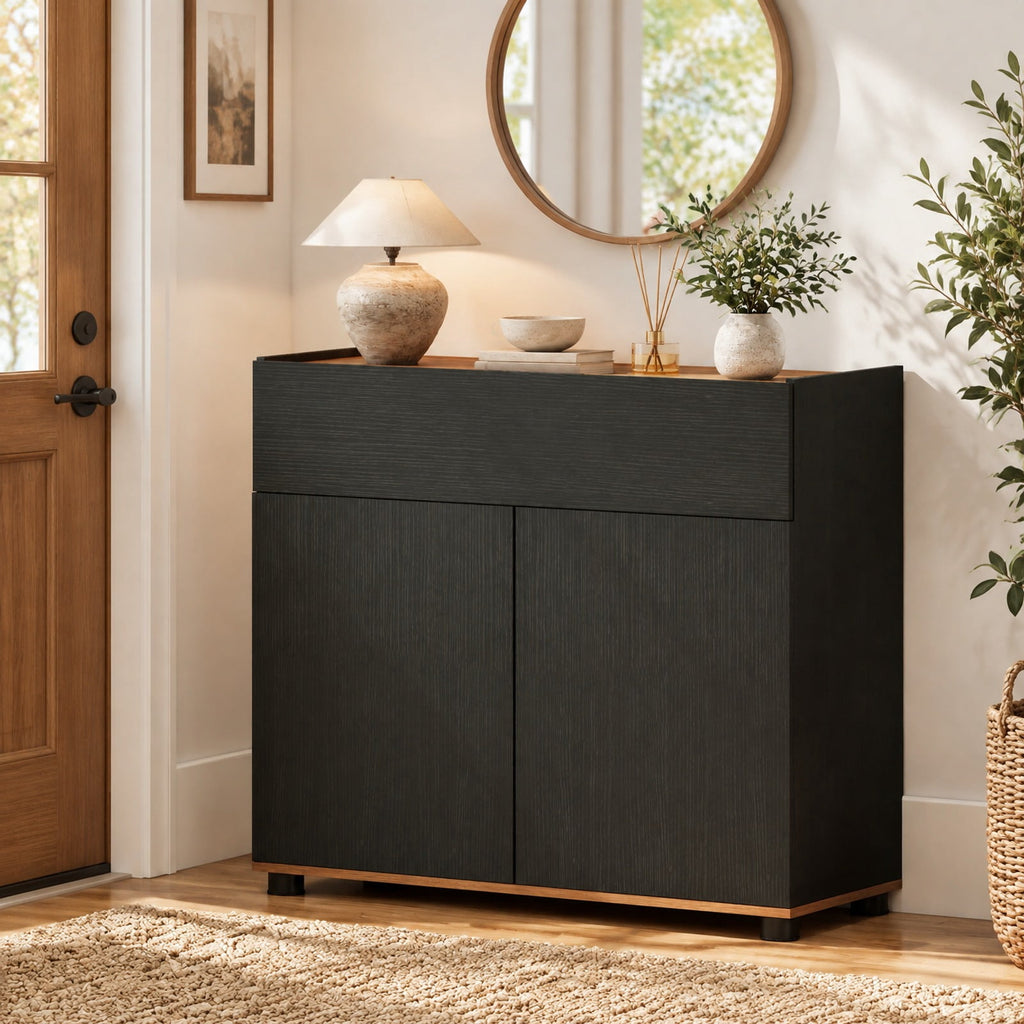 Airfind Sideboard Buffet Cabinet with Storage Wooden Kitchen Storage Cabinet, 44 lbs Capacity, Engineered Wood MDF PP Frame, Black