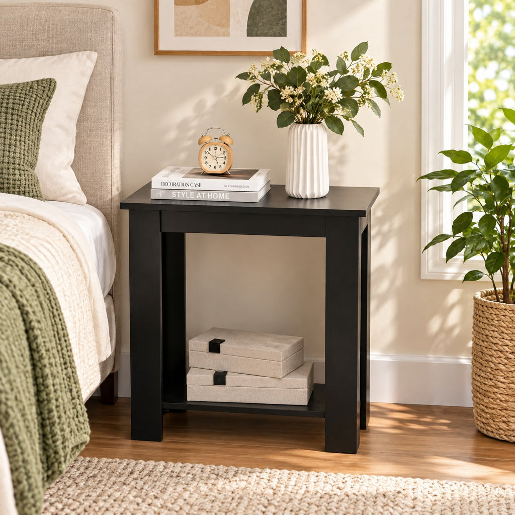 Airfind 2-Tier Modern Compact End Table with Storage Shelf, 110 lbs Capacity, Engineered Wood Frame, 23.5 x 12 x 24 Footprint, Black