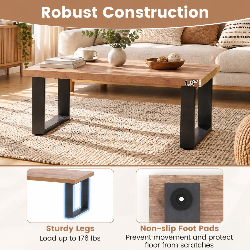 Airfind 47 inch Farmhouse Style Rustic Coffee Table with Thickened Tabletop and Natural Wood Texture, 176 lbs Capacity, Engineered Wood Frame, Oak