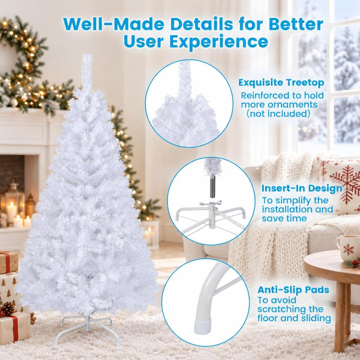 Airfind 5 ft White Artificial PVC Christmas Tree, PVC Frame, White, Made from brand new and high quality PVC, Durable metal stand to help prop the tree