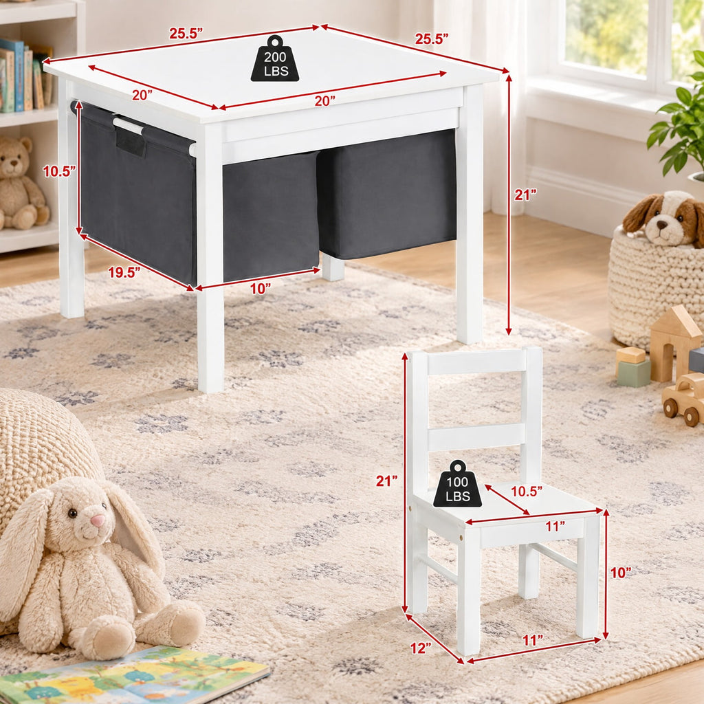 Airfind 2-in-1 Youth Activity Table and 2 Chairs Set with Storage Building Block Table, 200 Lbs Capacity, MDF Non-woven Fabric, for 3-8 Years, White