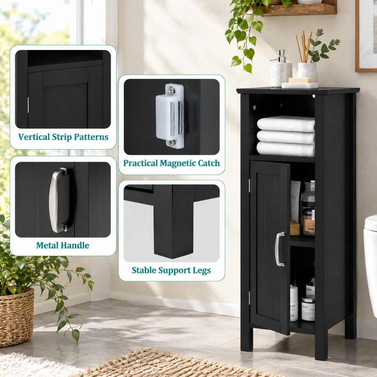 Airfind Bathroom Storage Organizer with 2-Tier Cabinet, 66 lbs Capacity, MDF Frame, 12in x 12in x 31.5in Footprint, Black