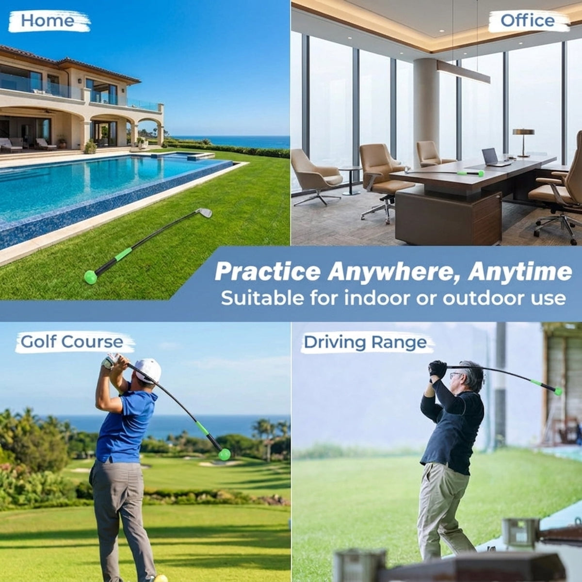 Airfind Golf Swing Trainer Aid with Weighted Head and Flexible Shaft plus Ergonomic Grip and Carry Bag for Indoor Outdoor Tempo Practice, Green