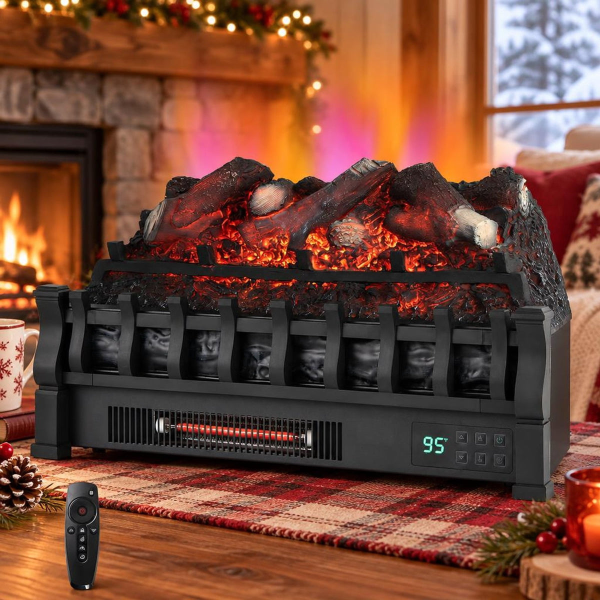 Airfind Infrared Quartz Electric Fireplace with Adjustable 3D Flame Colors and Overheat Protection, Metal ABS Resin Frame, Black