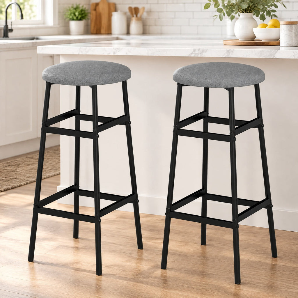 Airfind Bar Stools Set of 2 with Sturdy Metal Frame and Footrest, 330 lbs Capacity, Metal Linen Fabric Sponge Frame, Gray