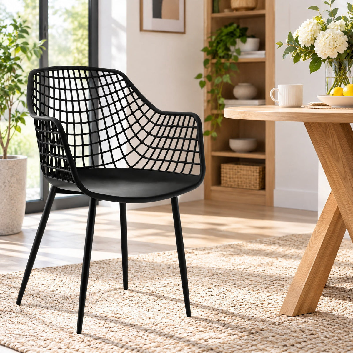 Airfind Set of 4 Heavy Duty Modern Dining Chair featuring Airy Hollow Backrest, 265 lbs Capacity, PVC Frame, 22.5 Inch x 21 Inch x 34 Inch Footprint, Black