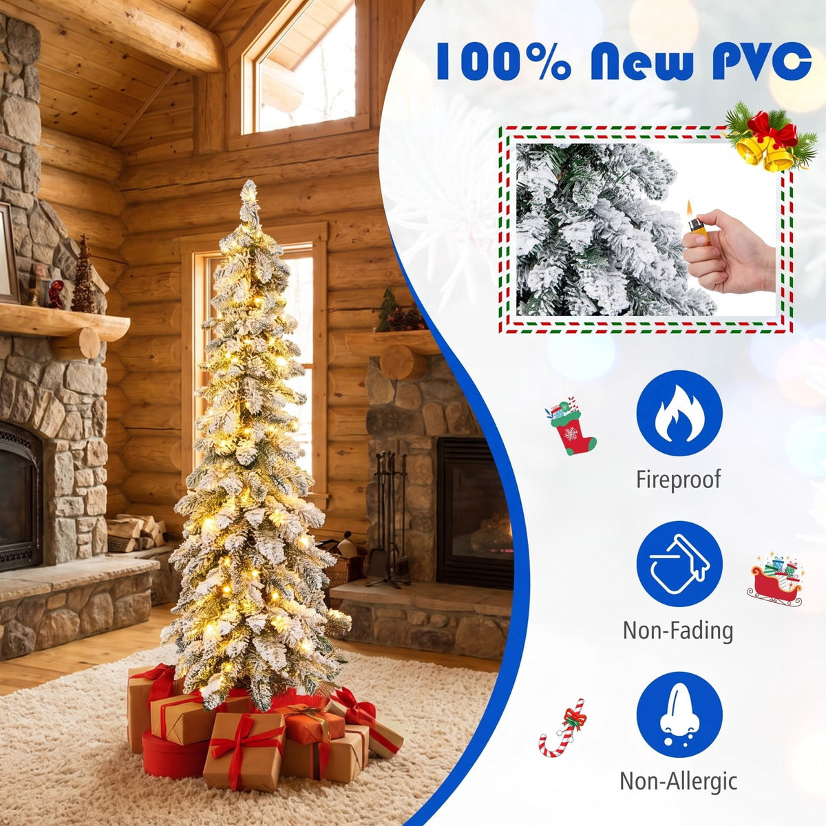 Airfind 4 Feet Pre-Lit Artificial Christmas Tree Snow, PVC Frame, Tree Height 4 ft, Tree Width 1.5 ft, Diameter of Stand 10 x 10