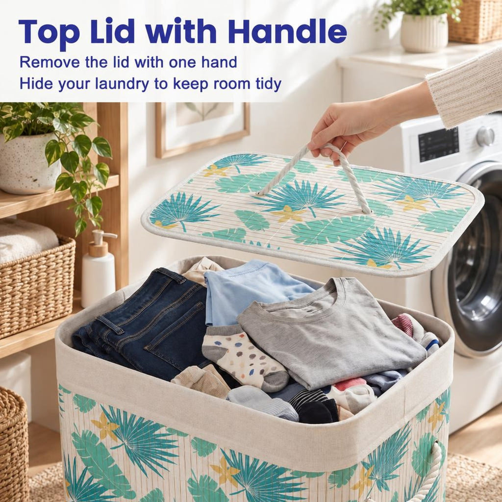 Airfind 19 Gal Bamboo Clothes Hamper with Removable Liner and Portable Handles, 33 lbs Capacity, Bamboo Polyester Cotton Metal Engineered Wood Frame
