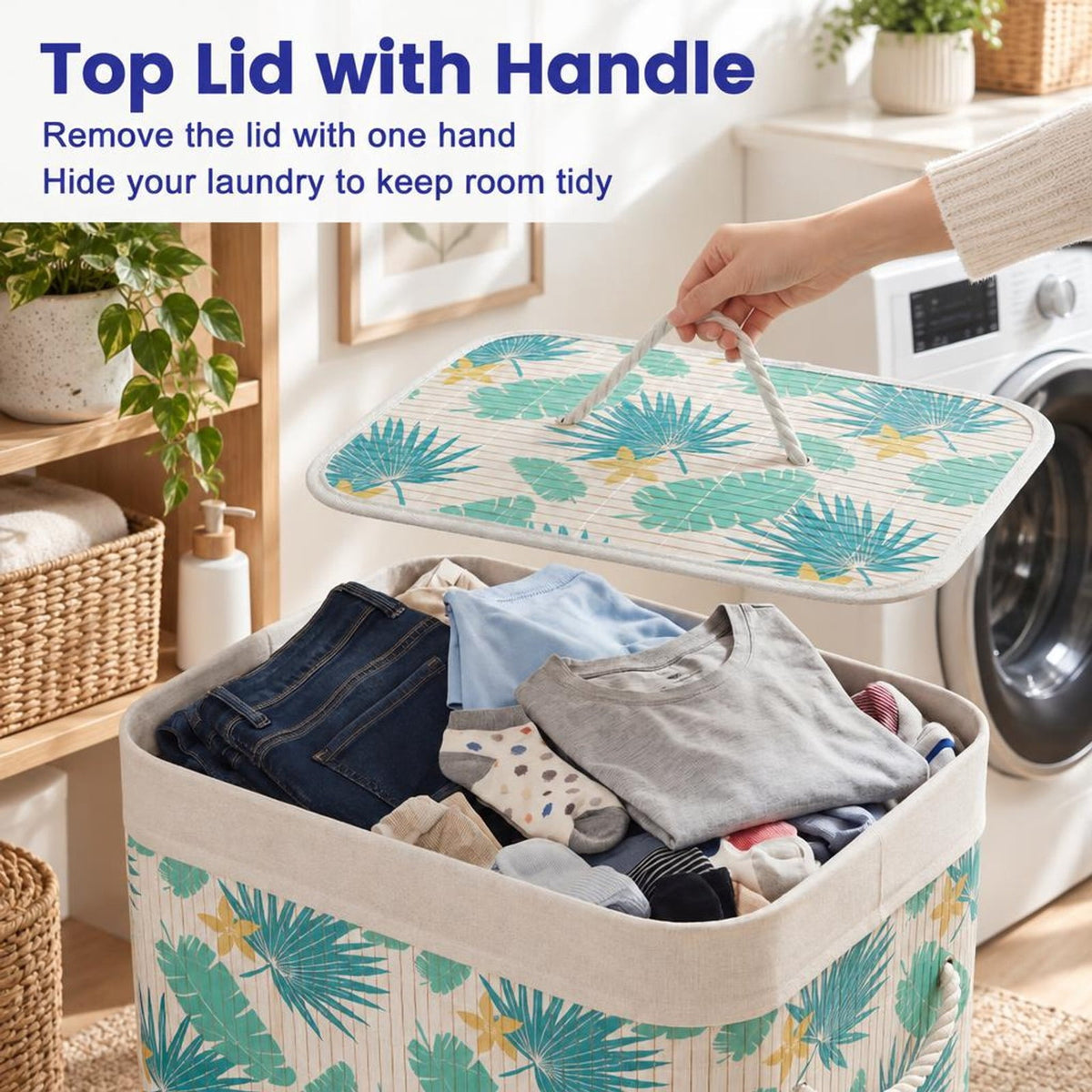 Airfind 19 Gal Bamboo Clothes Hamper with Removable Liner and Portable Handles, 33 lbs Capacity, Bamboo Polyester Cotton Metal Engineered Wood Frame