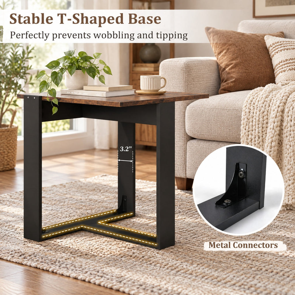 Airfind Industrial Sofa End Table with Metal Frame-2, 110 lbs Capacity, Engineered Wood Metal Frame, 20 x 20 x 20 Footprint, Rustic Brown Black