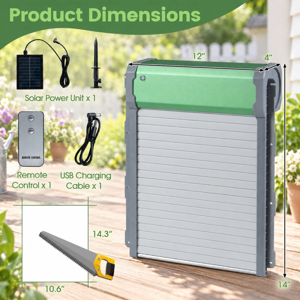Airfind Automatic Chicken Coop Door with Remote Control and Light Sensor Timer, Aluminum ABS Silicon Frame, 14 x 12 x 4 Footprint, Green Sliver