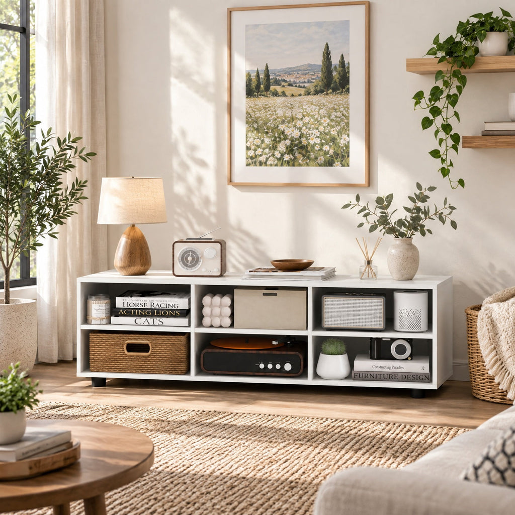 Airfind TV Stand for TV up to 55 Inch with 6 Storage Compartments, 135 lbs Capacity, Engineered Wood MDF Frame, 45 Inch x15.5 Inch x 13.5 Inch Footprint, White