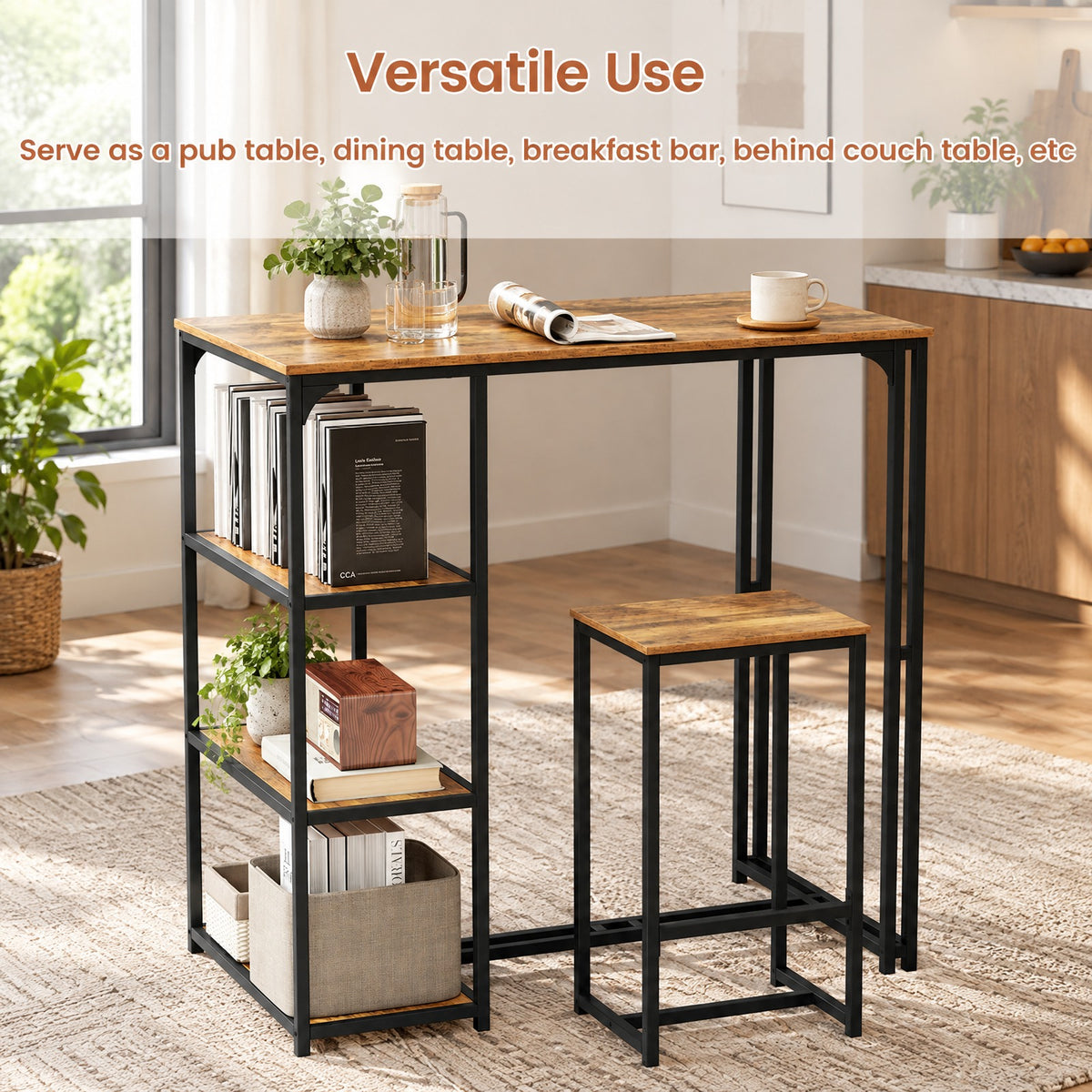 Airfind 3-Piece Bar Table Set for 2 Bar-Height Dining Table with 2 Stools, 220 lbs Capacity, MDF Metal Frame, Coffee