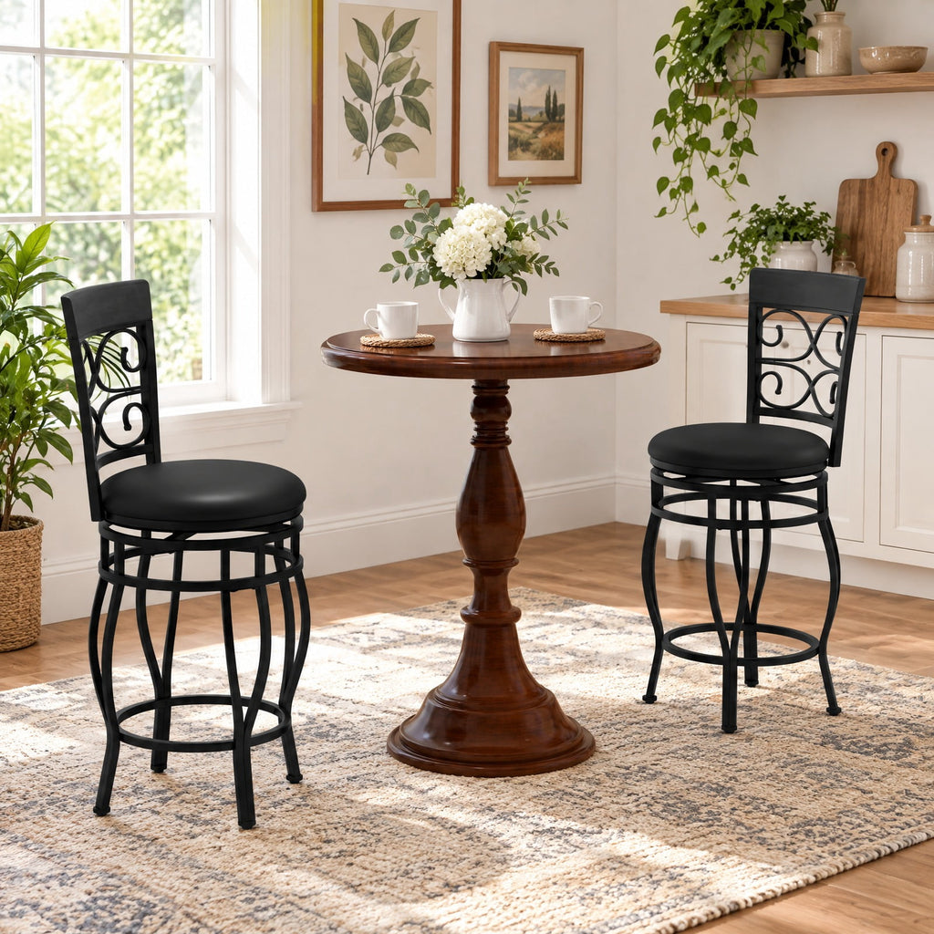 Airfind Set of 2 26 Inch Bar Stool with Backrest and Footrest, 300 Lbs Capacity, Metal PU Sponge, 19 Inch X 16.5 Inch X 45 Inch, Black