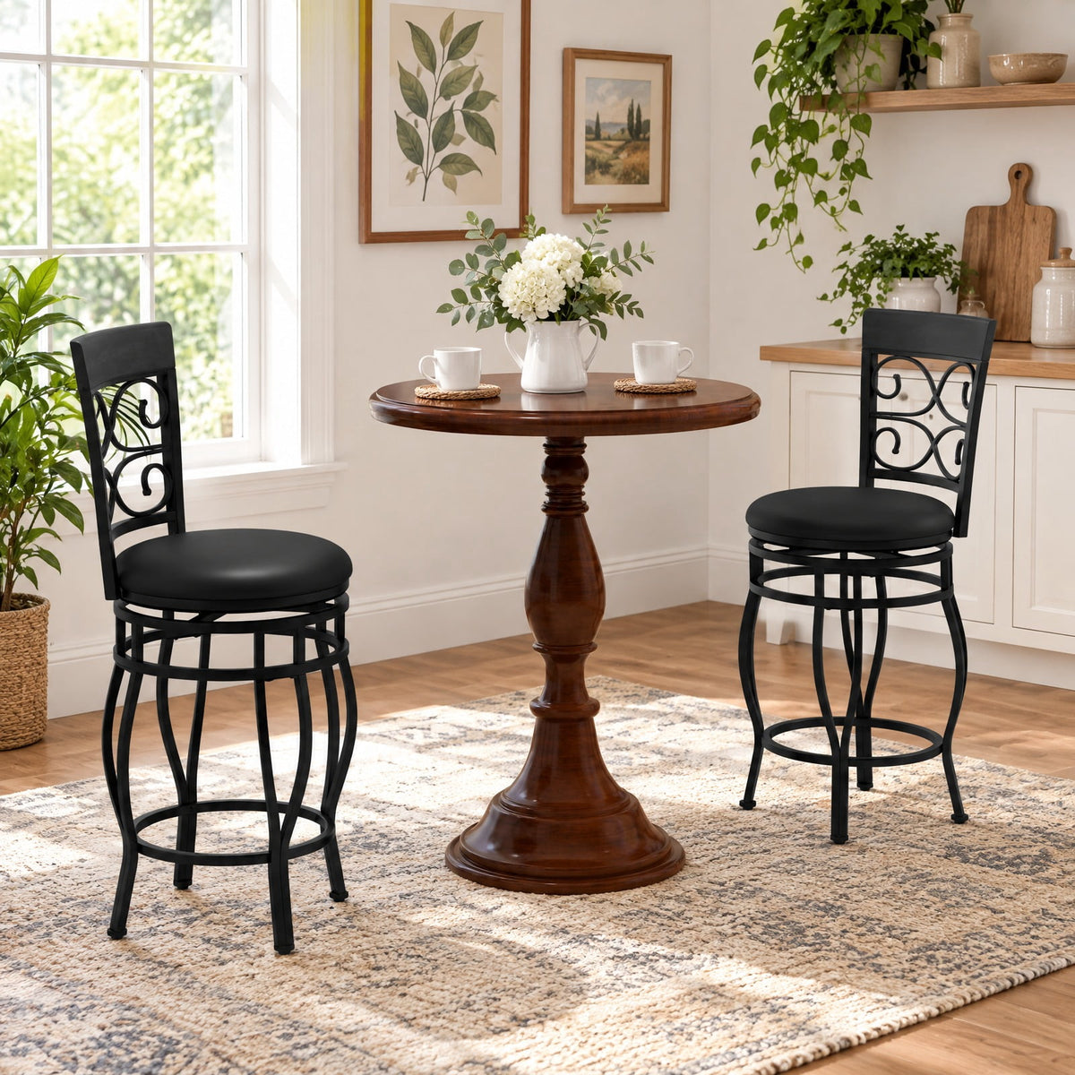 Airfind Set of 2 26 Inch Bar Stool with Backrest and Footrest, 300 Lbs Capacity, Metal PU Sponge, 19 Inch X 16.5 Inch X 45 Inch, Black