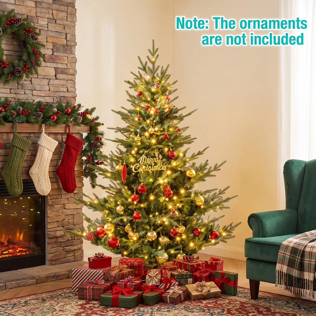 Airfind Artificial Christmas Tree with Branch Tips and Warm White LED Lights-6 Feet, White, Folding metal stand with protective foot pads