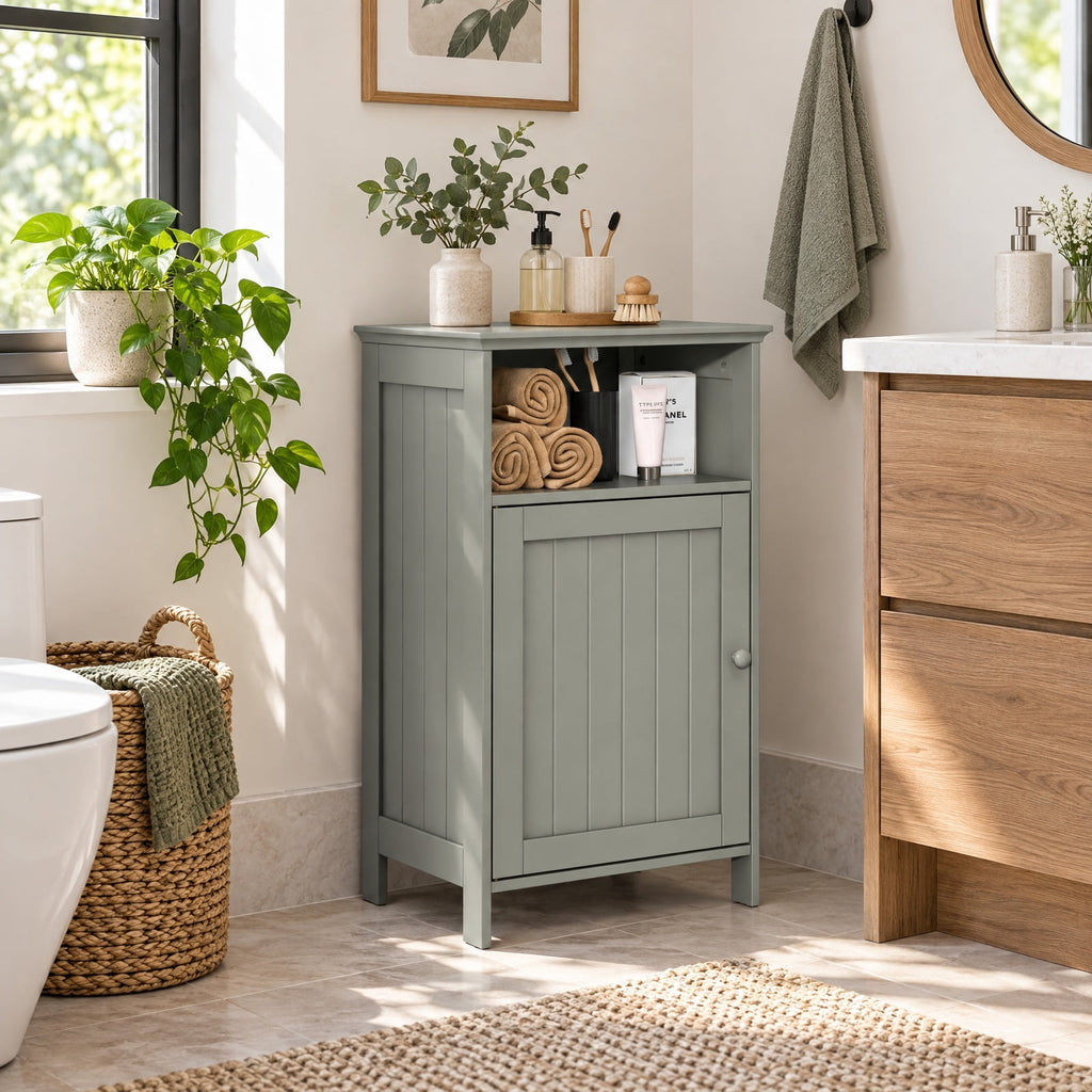 Airfind Bathroom Freestanding Adjustable Shelf Floor Storage Cabinet, MDF Frame, 16 Inch x 12 Inch x 27.5 Inch Footprint, Gray
