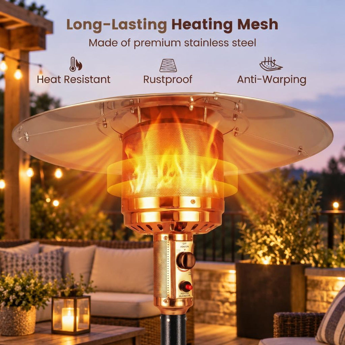Airfind 50 000 BTU Patio Propane Gas Heater with Stainless Steel Burner, Stainless Steel Metal Aluminum Frame, 32.5in x 86in Footprint, Black