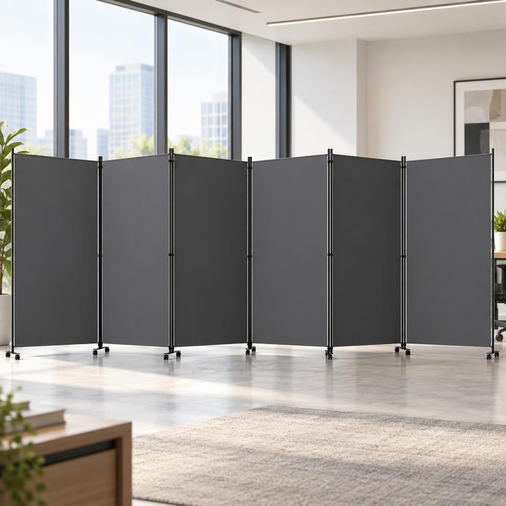 Airfind 6 Panel Folding Privacy Screen Room Divider with Wheels, Polyester Fabric Metal PP Frame, 205 x 12 x 71.5 Footprint, Gray