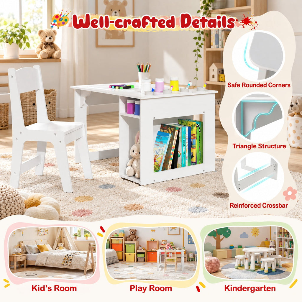 Airfind Kids Art Table and Chair Set Toddler Craft Drawing Desk, 110 lbs Capacity, MDF Pine Wood Frame, 31.5 x 23.5 x 19.5 Footprint, White