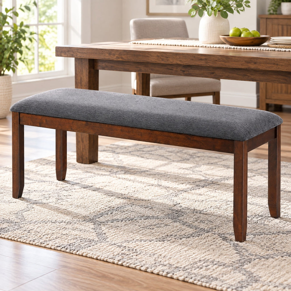 Airfind Upholstered Entryway Bench Footstool with Wood Legs, Rubber wood linen fabric foam Frame, 47inx 15.5inx 19.5in Footprint, Wood
