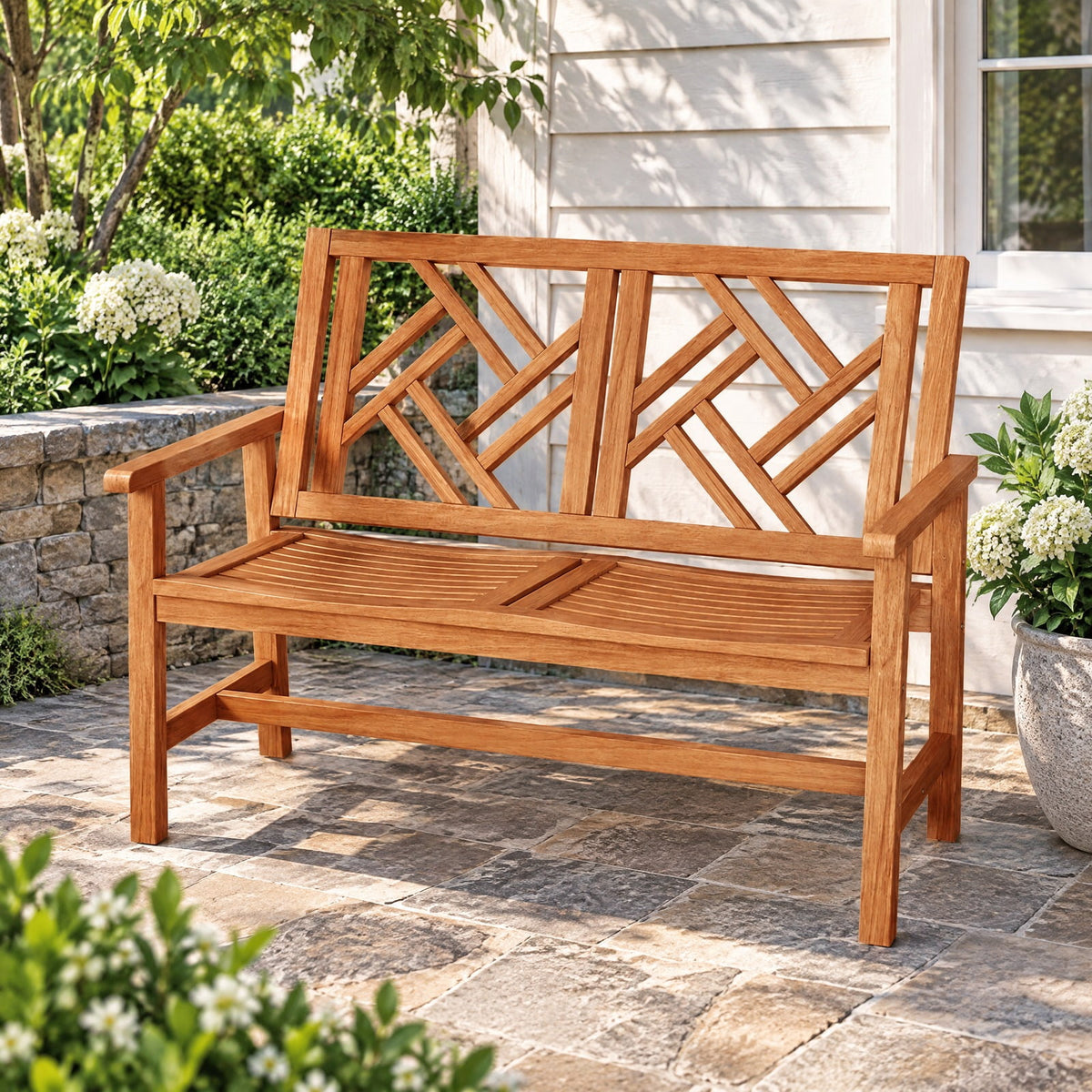 Airfind Outdoor Bench Wood 2, 660 lbs Capacity, Hardwood Frame, 48 × 26 × 36 Footprint, Wood, Geometric patterns infuse an elegant touch