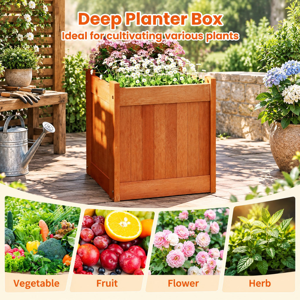 Airfind Outdoor Wooden Raised Garden Bed with Trellis, Solid Wood Frame, 16 x 16 x 48 Planter Footprint, Natural