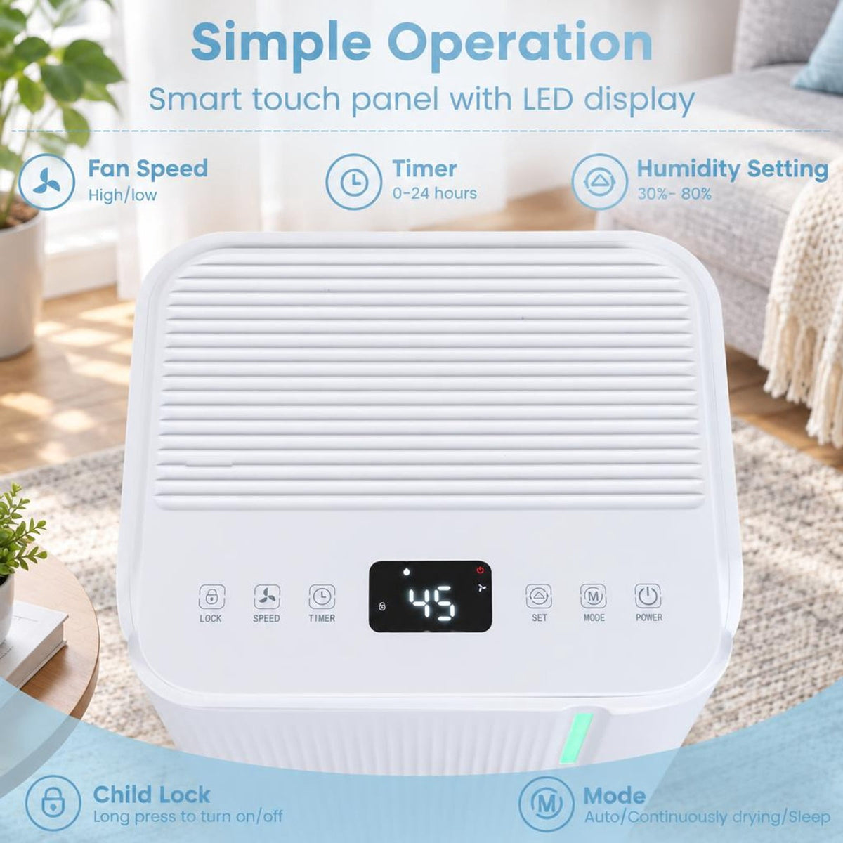 Airfind 32 Pints 2000 Sq.ft Portable Dehumidifier for Home and Basement, Copper ABS Frame, 10 x 8.5 x 18 Footprint, White